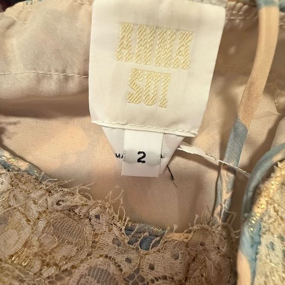Anna Sui Silk Blend Boho Patchwork Slip Dress Size 2 – Floral Lace Trim Midi - Picture 9 of 12
